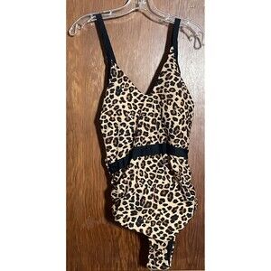 New CUPSHE Brown & Black Leopard Print XL One Piece Swimsuit NWT Ties in Back